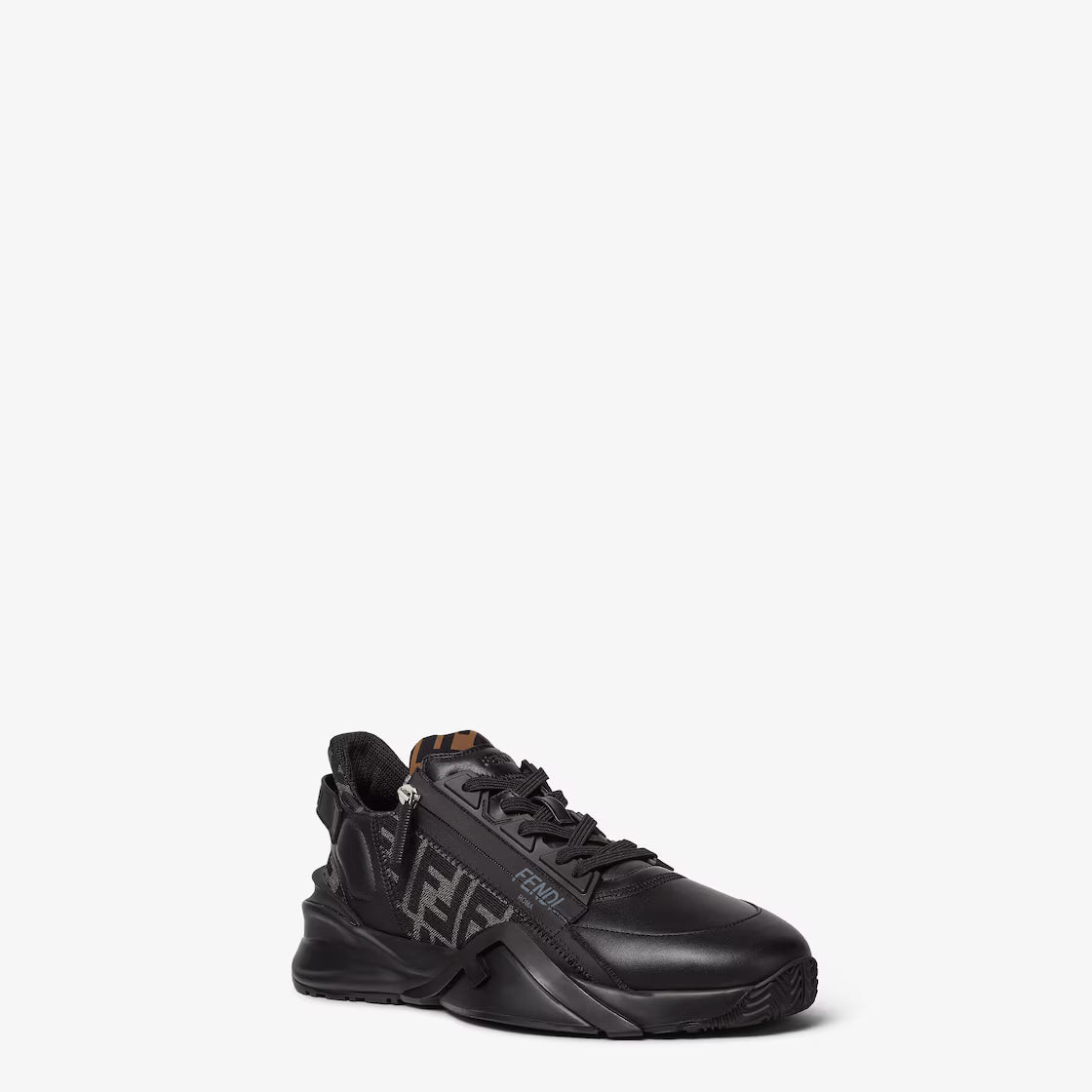 Fendi Flow lace-up sneakers with FF logo panels, black upper and chunky sole