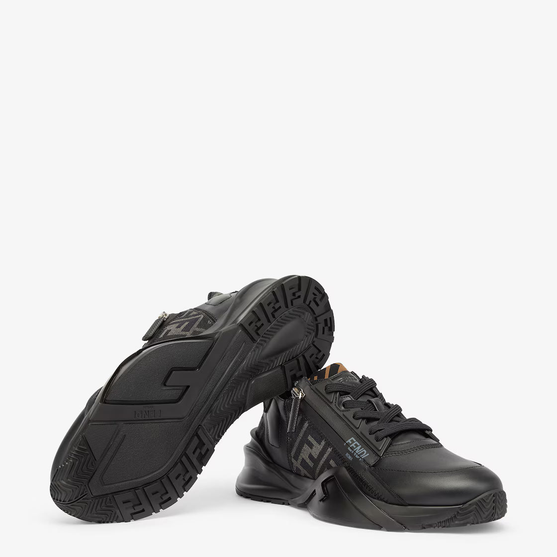 Black Fendi Flow sneakers with textured outsole and FF logo upper panels