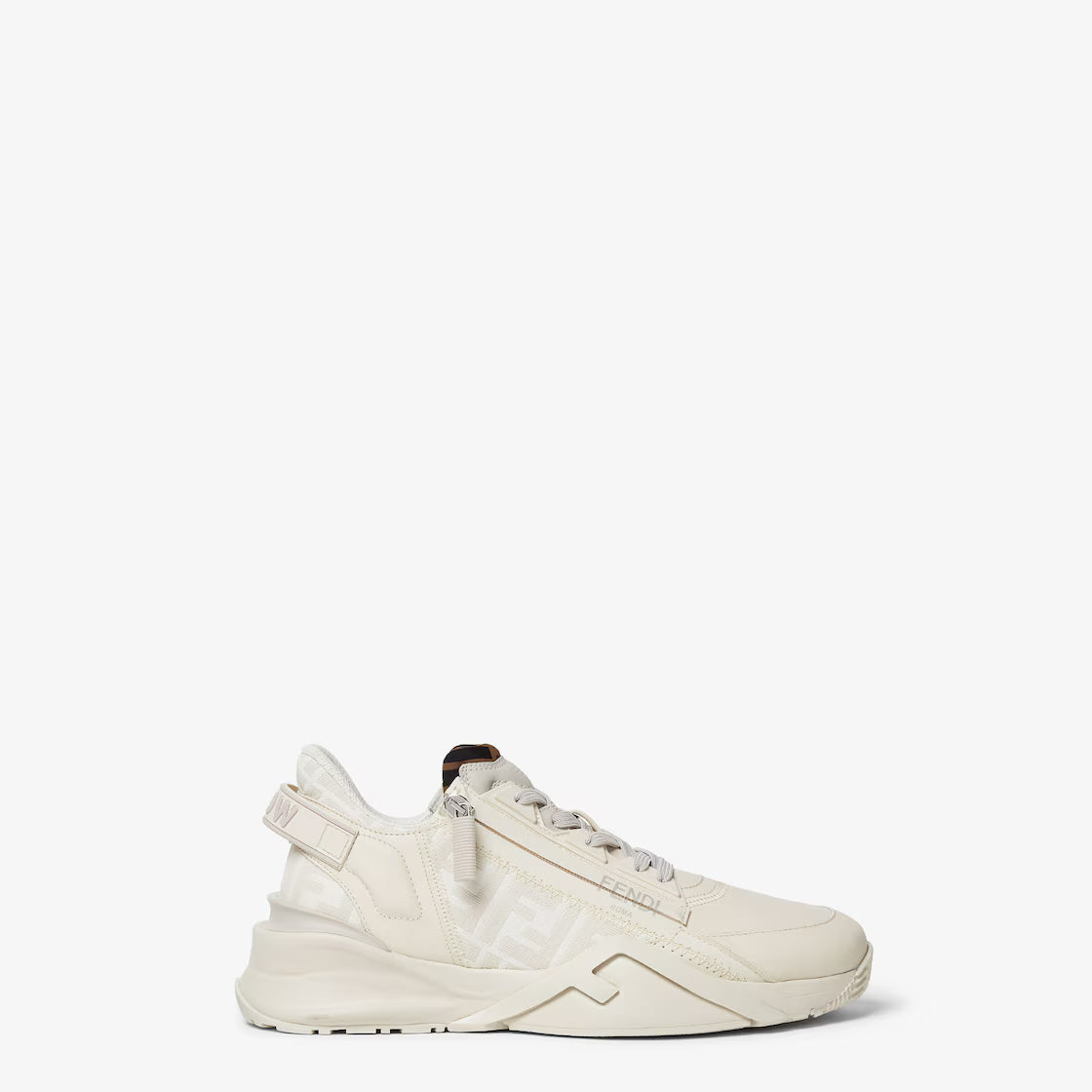 Fendi off-white low-top lace-up sneaker with side strap detail and chunky midsole