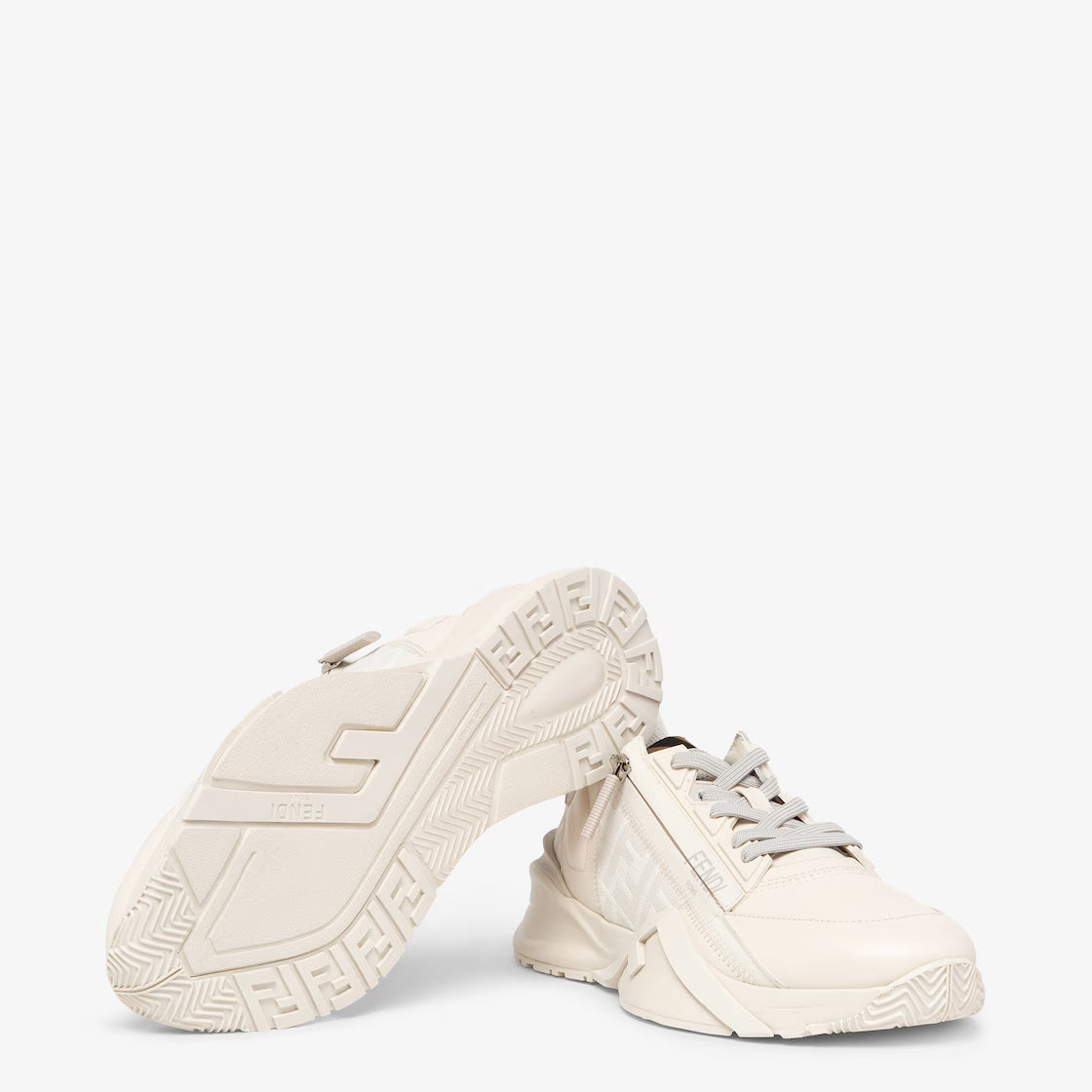 Fendi off-white trainers with textured tread outsole and embossed side logo panel