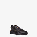 Black lace-up sneakers with FF monogram side panels and orange accents