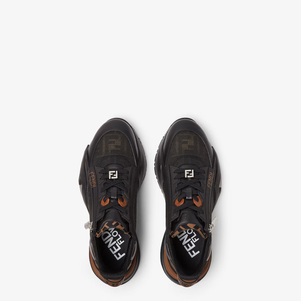 Black sneakers with FENDI Flow insole graphic and orange lace loops
