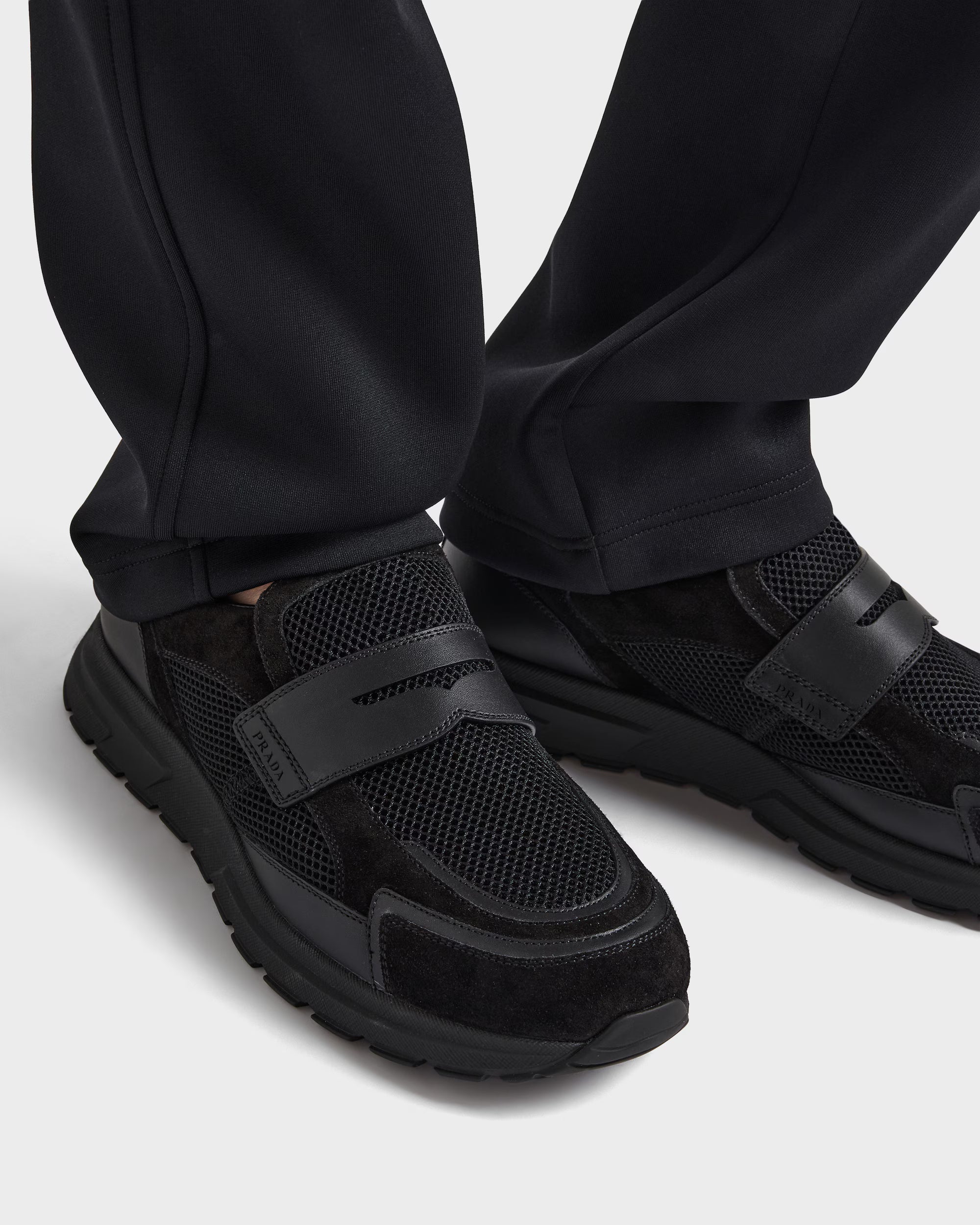 Prax mesh fabric and leather loafers