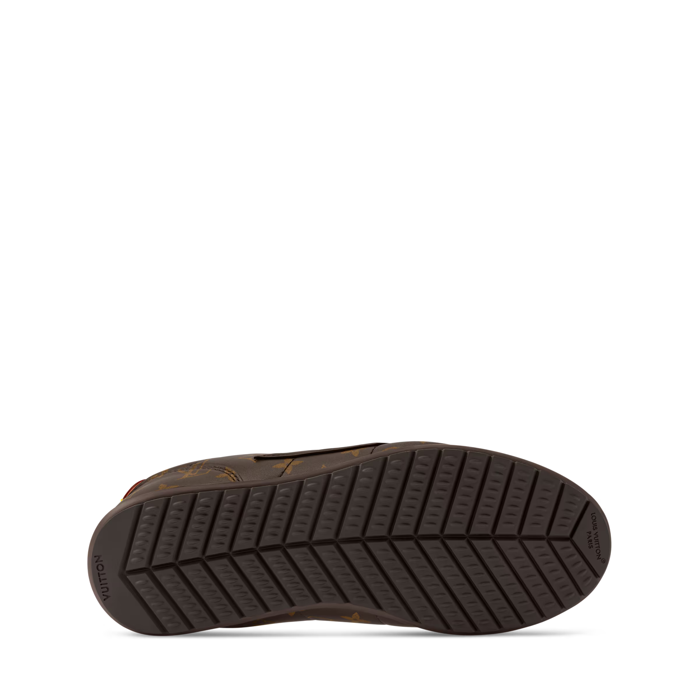 LV Buttersoft sneaker outsole, textured black rubber tread with sidewall branding
