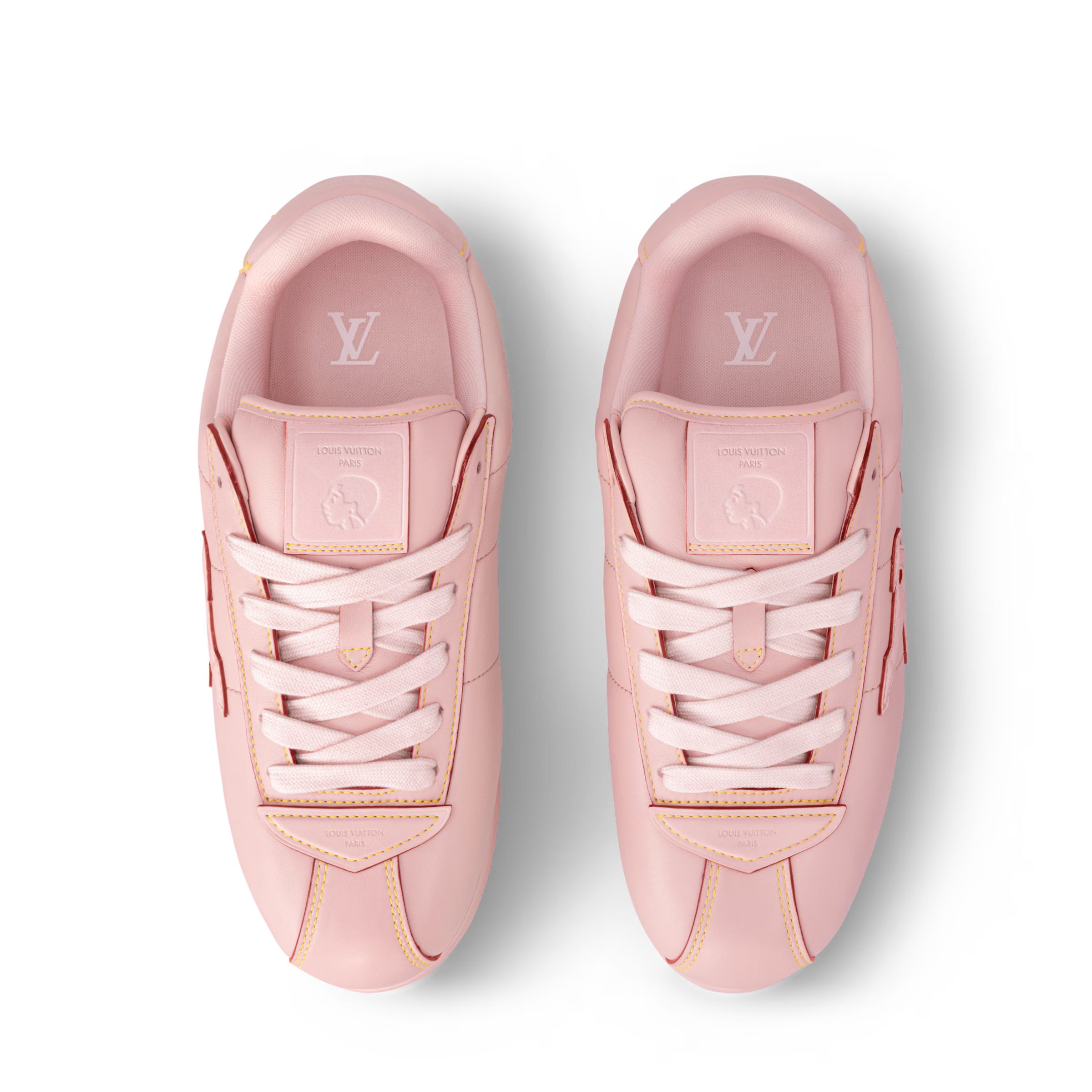 Pink lace-up sneakers with lace-up panel and LV emblem on heel