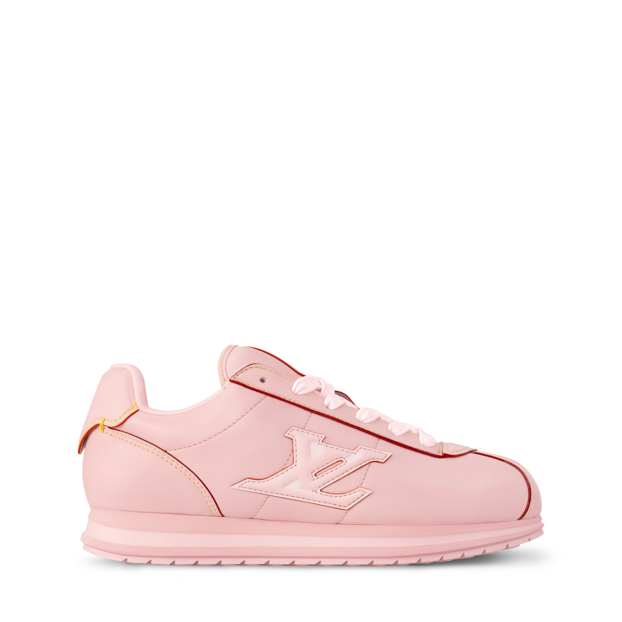 Pink LV lace-up sneaker with side logo, low profile and rubber traction sole