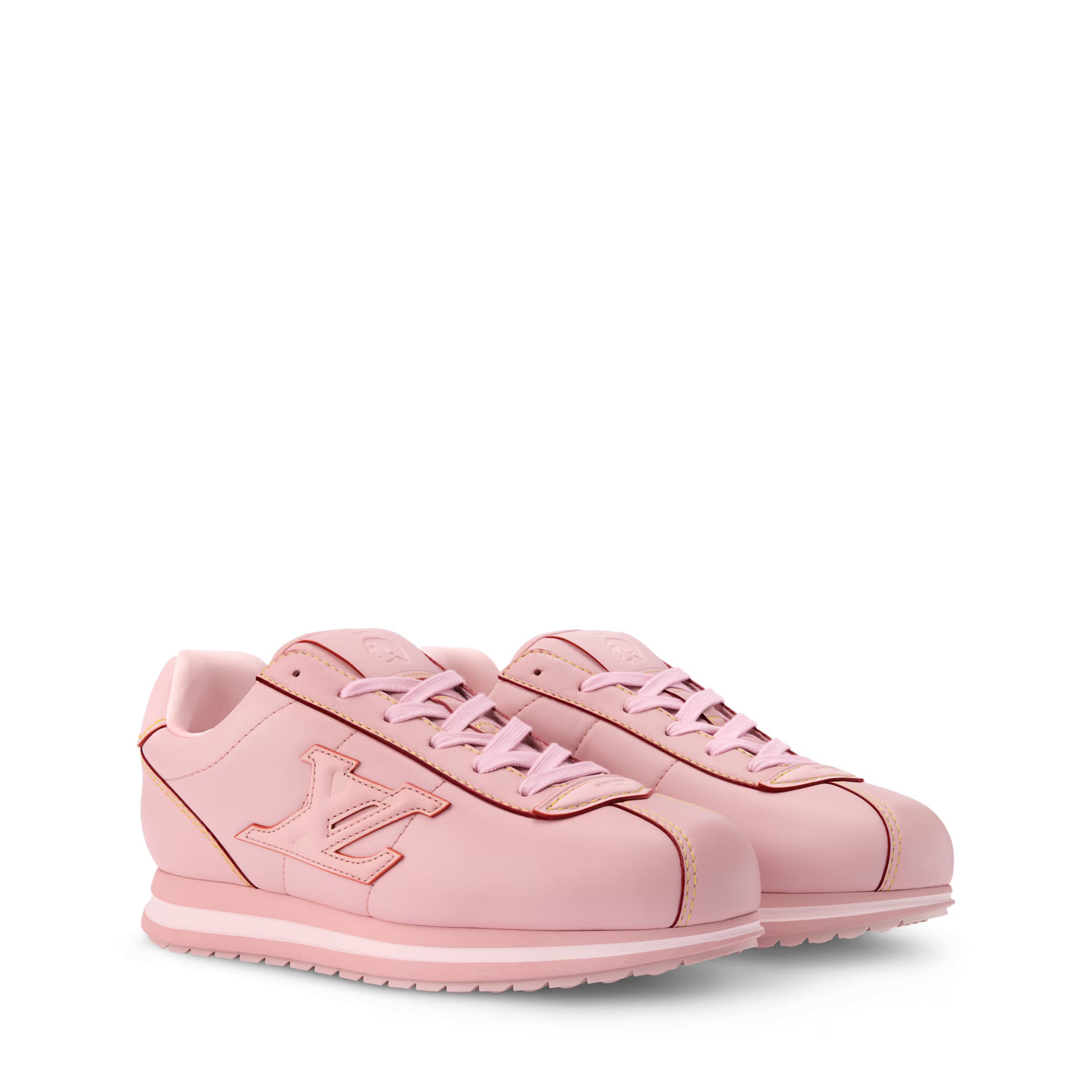 LV BUTTERSOFT pink lace-up sneakers with LV side logo and flat rubber sole
