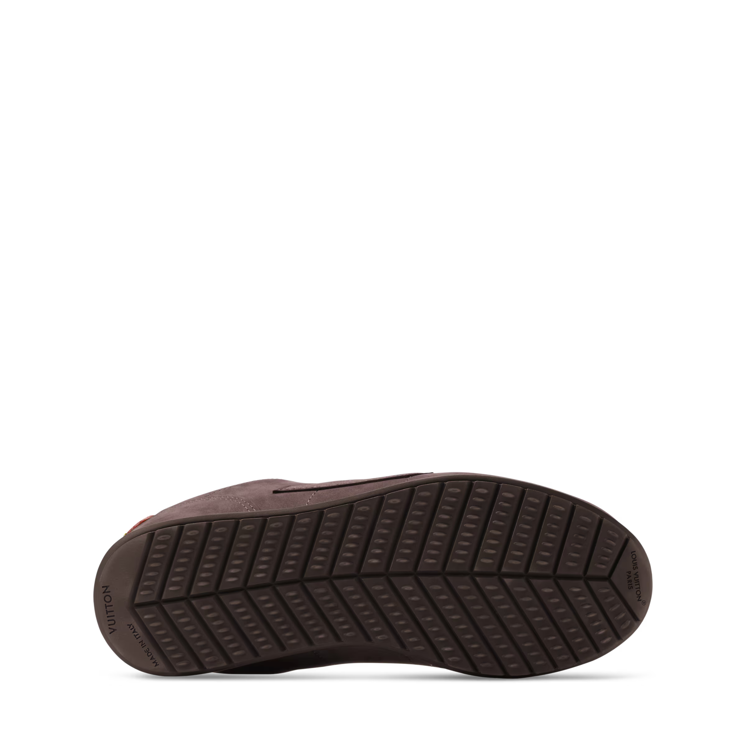 LV BUTTERSOFT sneaker outsole with dark rubber tread pattern and embossed brand text.