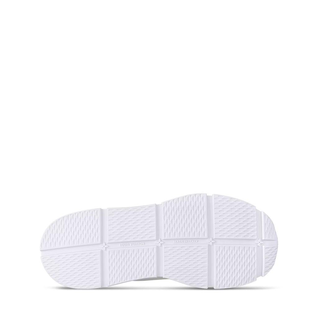White sneaker outsole with molded tread pattern and raised sidewall details
