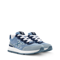 Blue and navy low-top lace-up sneakers with LV logo side and white rubber sole