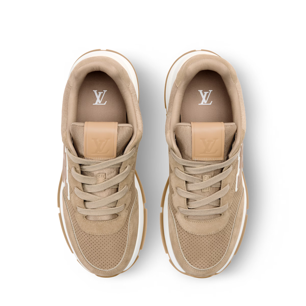Beige lace-up sneakers with LV logo on tongue and inner lining