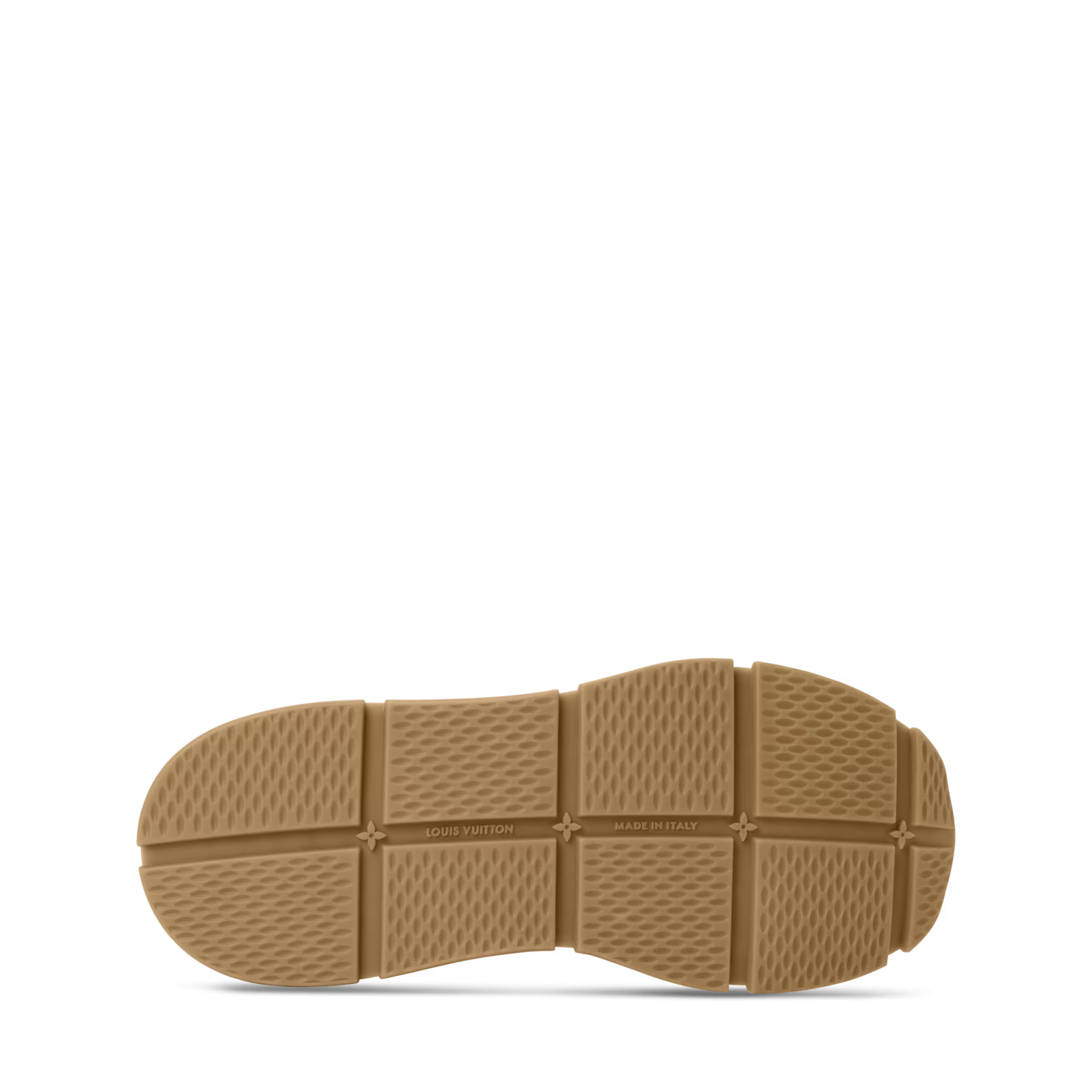 Beige rubber outsole with tread pattern and LV branding