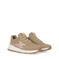 Beige lace-up low-top sneakers with LV monogram and white sole
