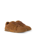 LV Trainer sneaker in tan suede, lace-up with cushioned sole and side logo details