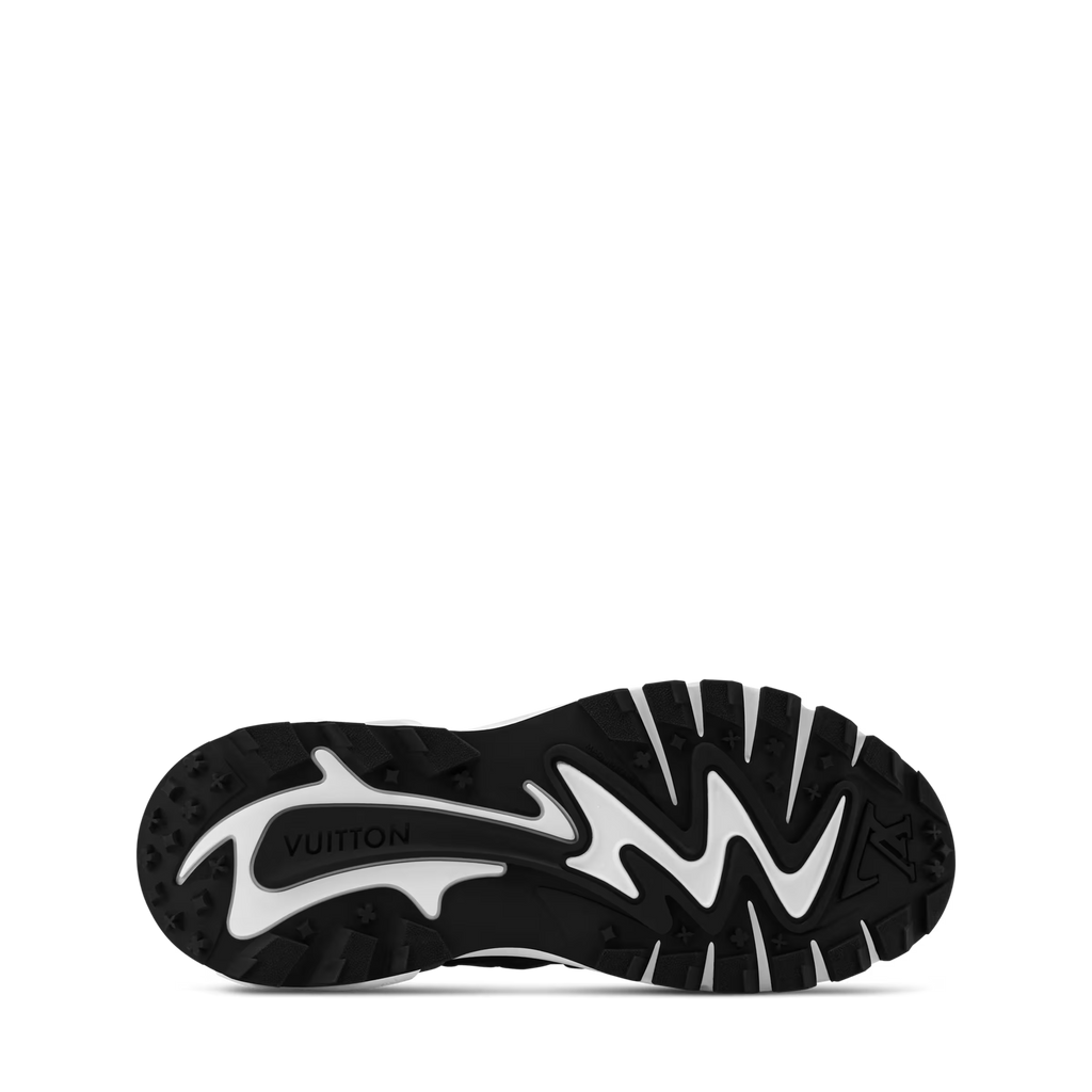 Black rubber outsole with zigzag tread and LV mark on the heel