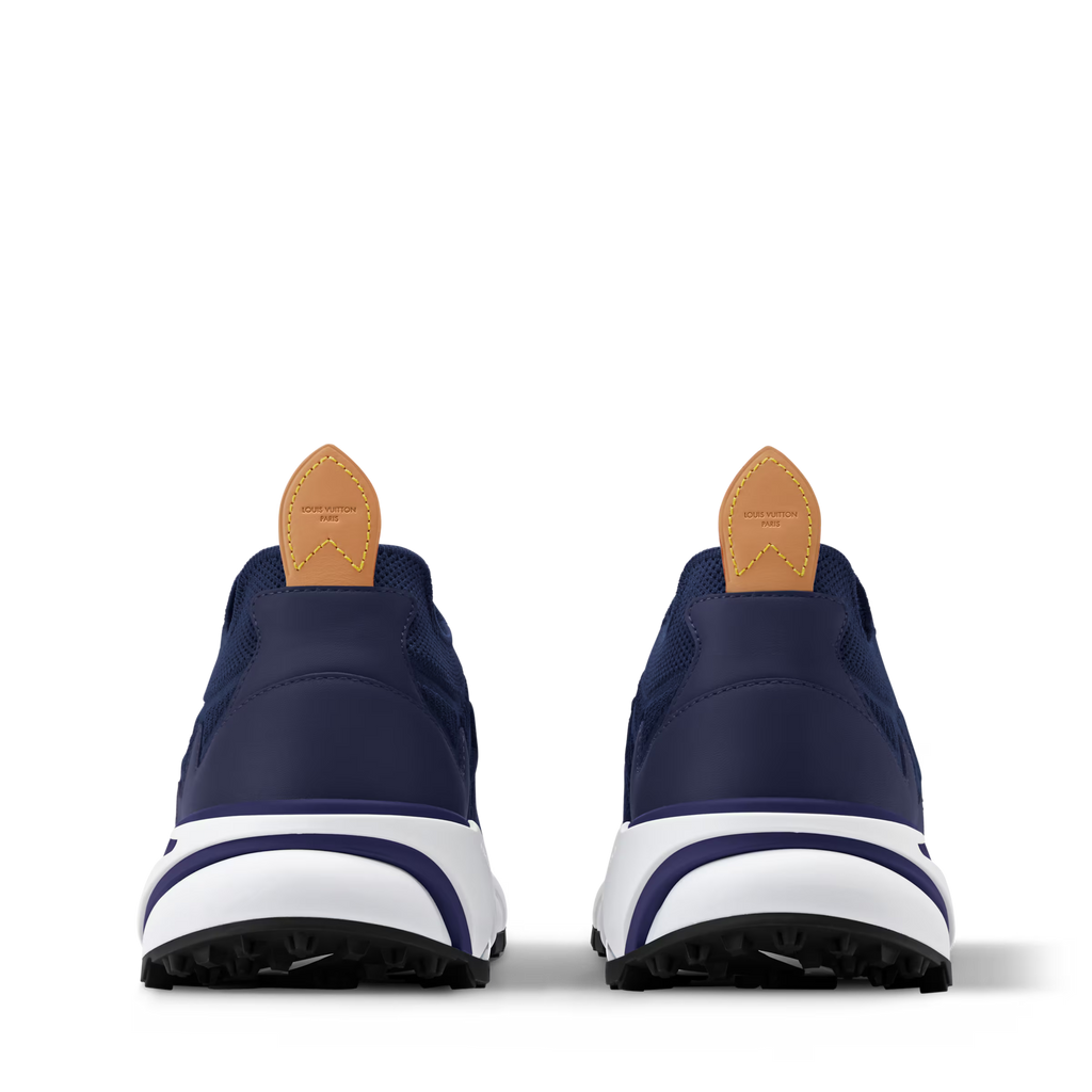 Louis Vuitton navy high-top style runner sneakers with white heel stripe
