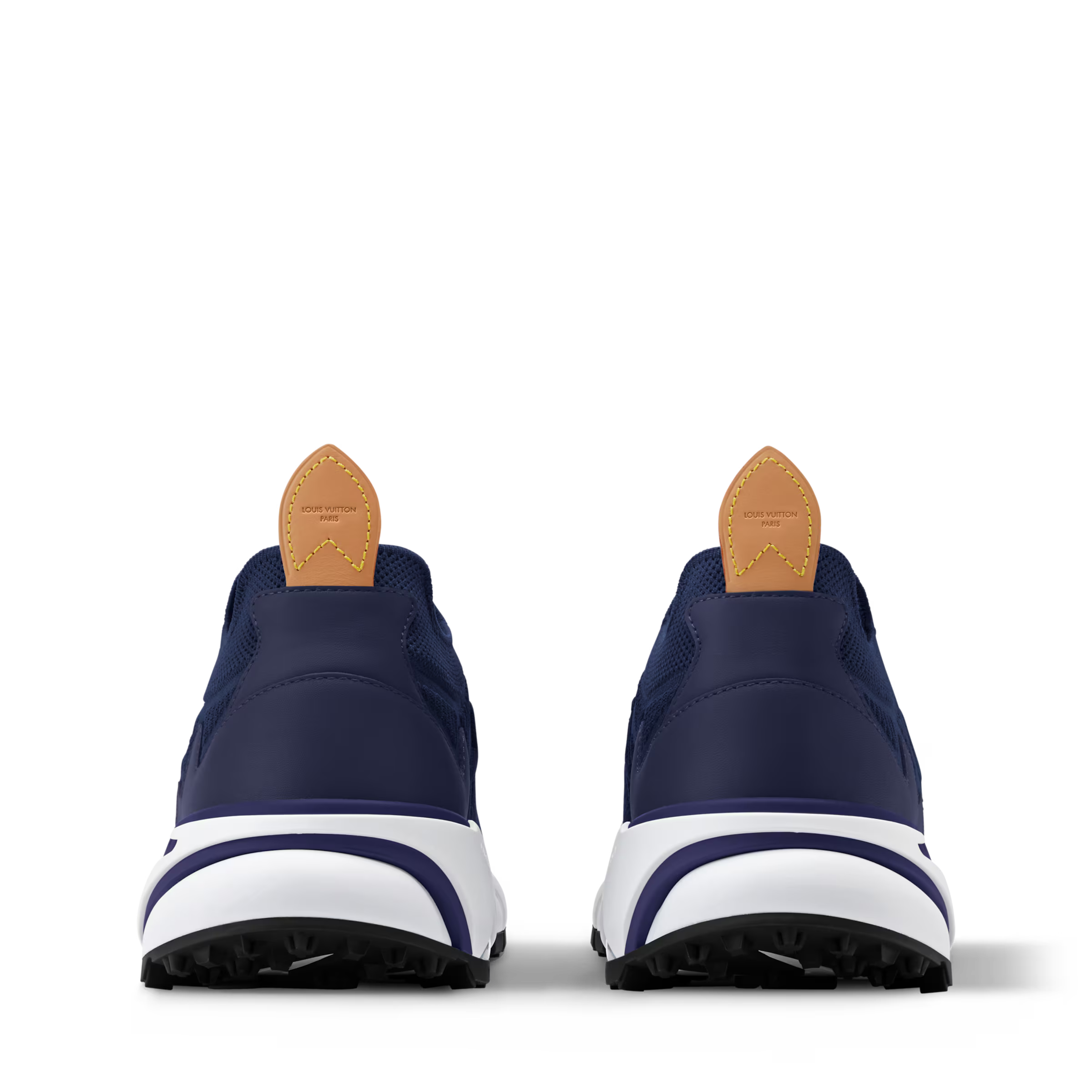 Louis Vuitton navy high-top style runner sneakers with white heel stripe