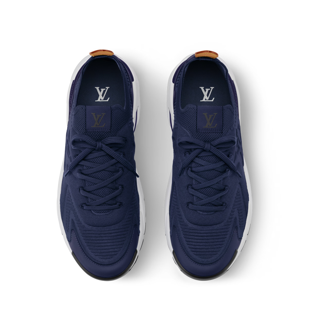 Louis Vuitton navy runner sneakers with lace-up front and white sole trim