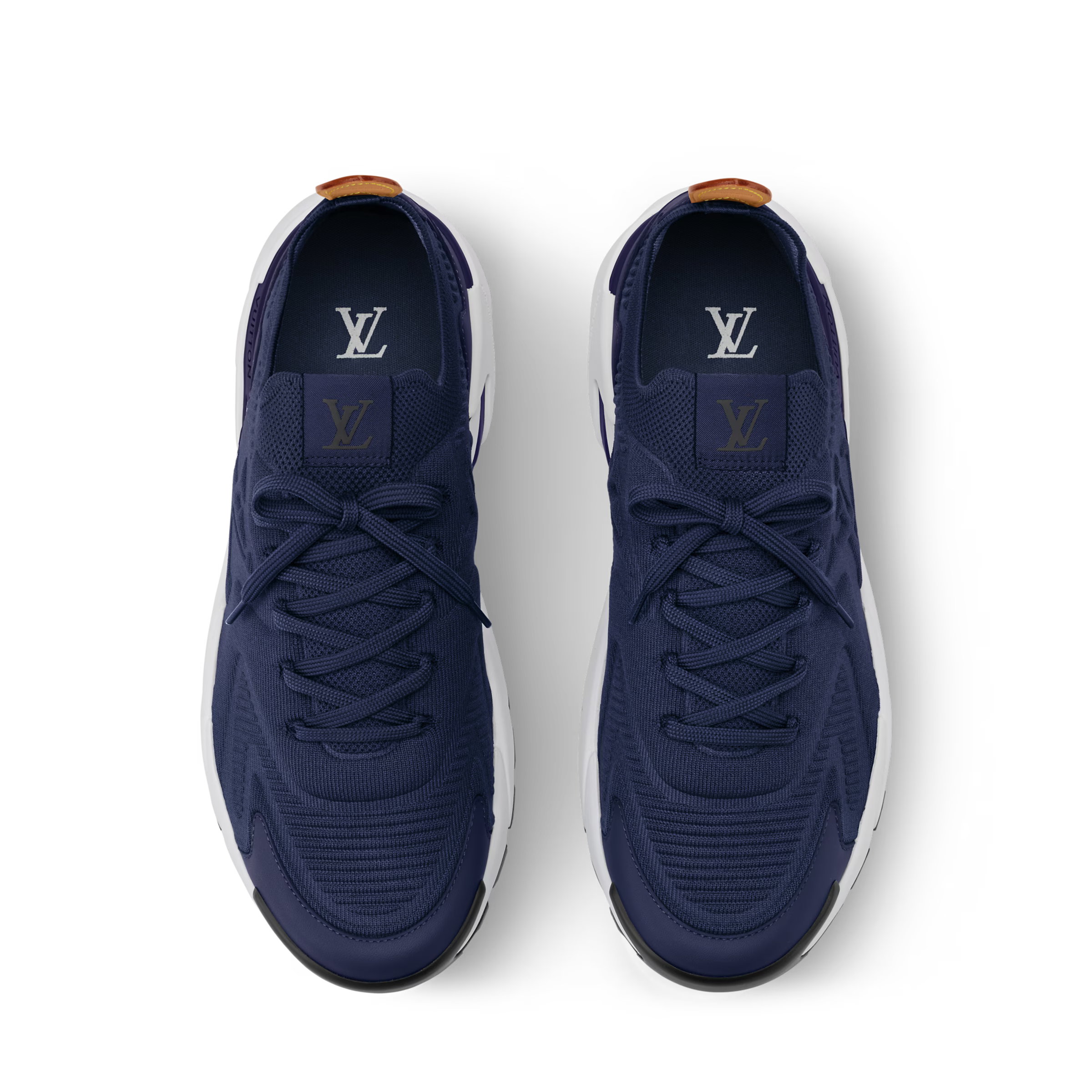 Louis Vuitton navy runner sneakers with lace-up front and white sole trim