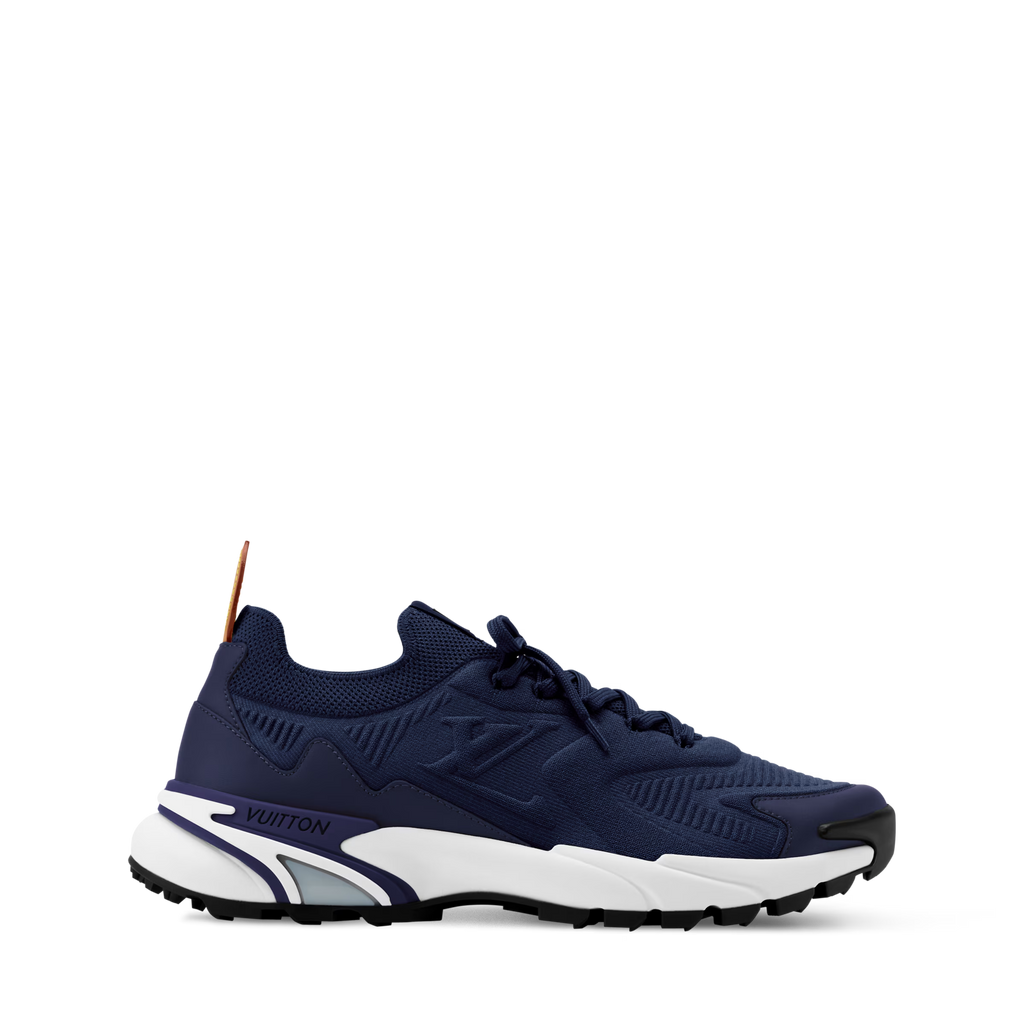 Louis Vuitton navy lace-up runner sneakers with textured side panels and white sole