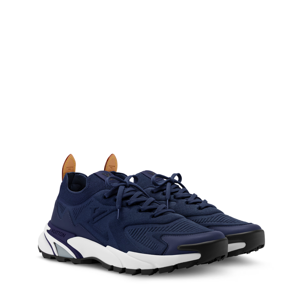 Louis Vuitton navy lace-up runner sneakers with white and dark rubber sole