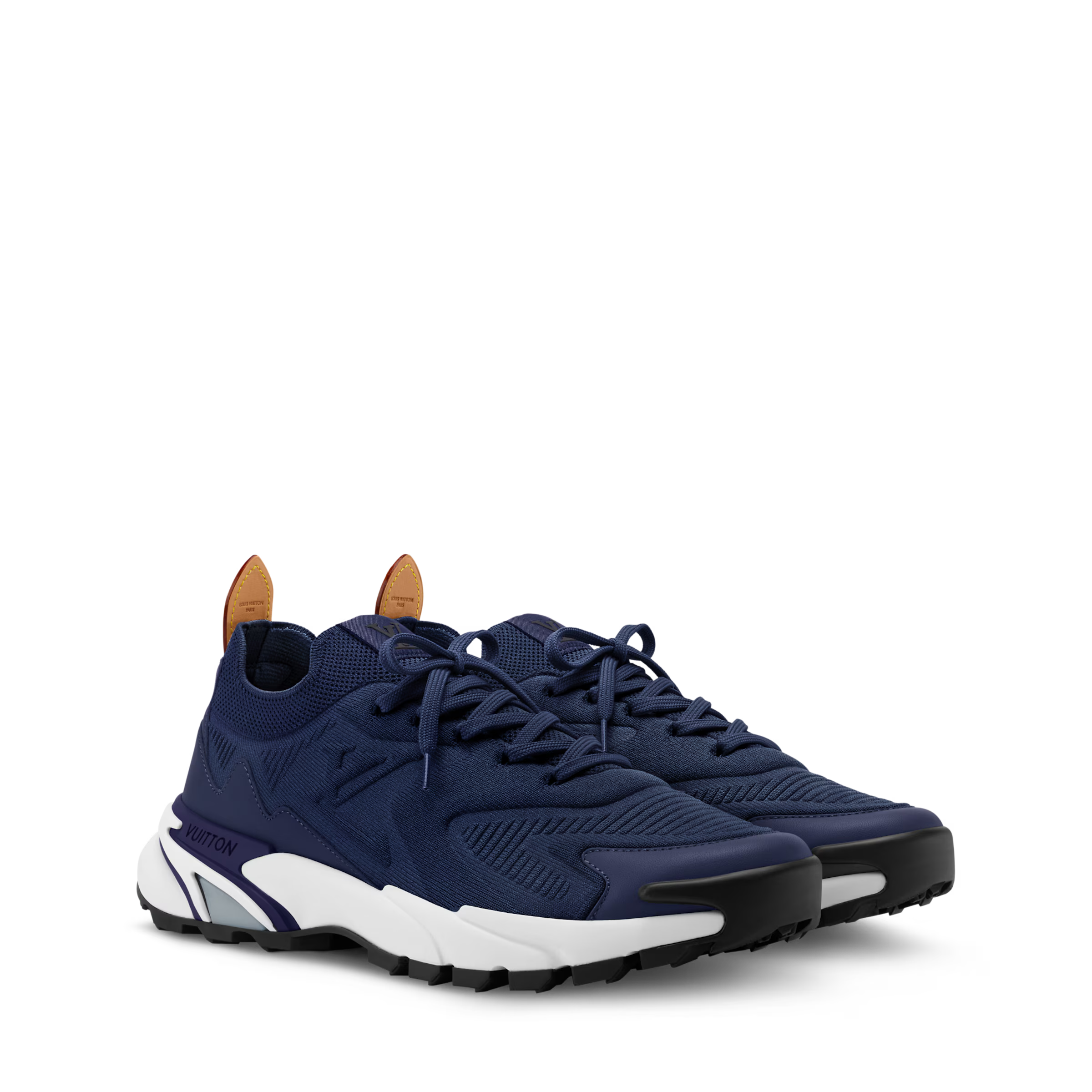 Louis Vuitton navy lace-up runner sneakers with white and dark rubber sole