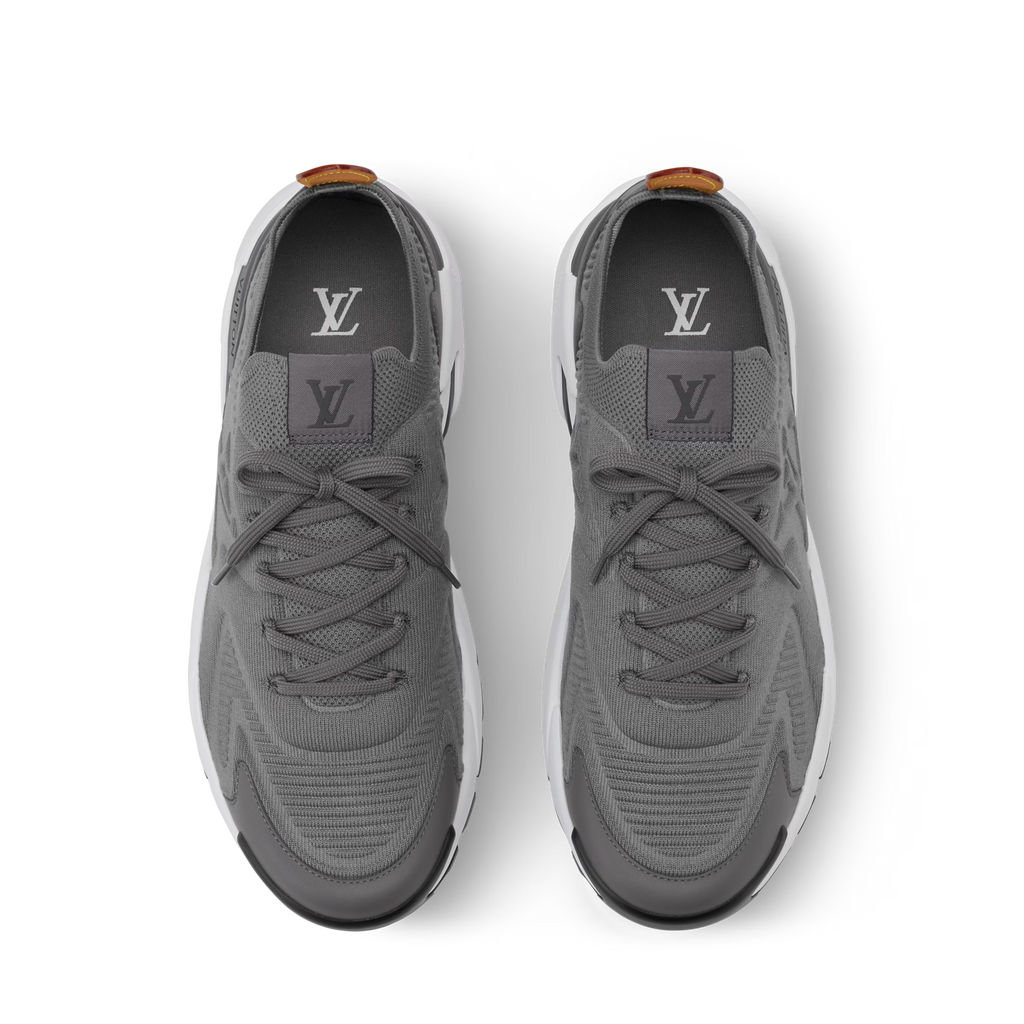 Grey lace-up sneakers with LV logo on tongue and toe