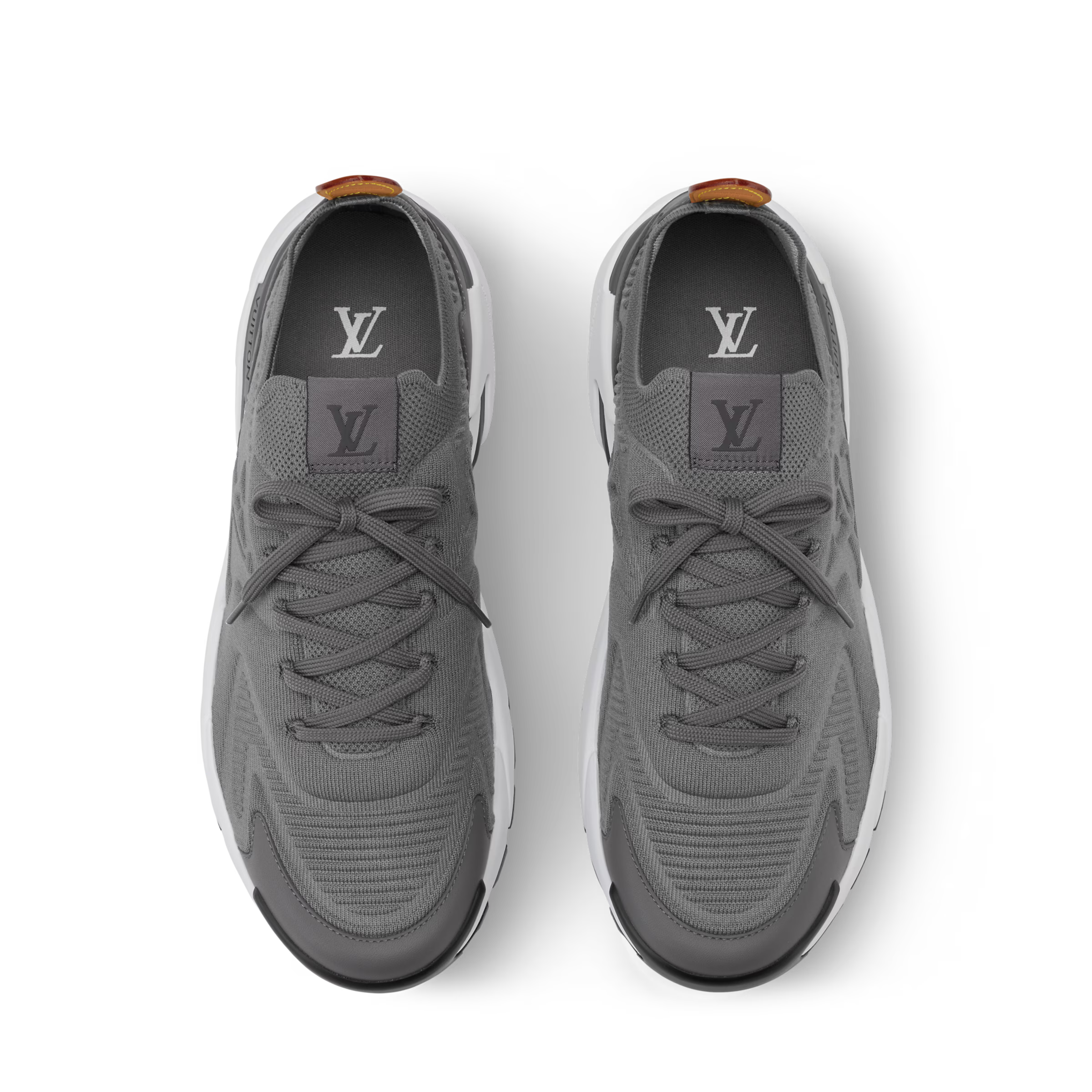 Grey lace-up sneakers with LV logo on tongue and toe