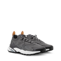 Grey lace-up runner sneakers with white sole and dark outsole