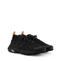 Black lace-up runner sneakers with molded texture, chunky sole and LV side logo