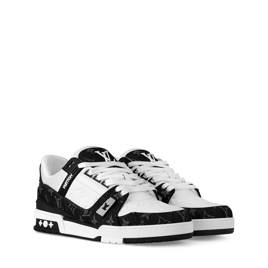 Black and white LV trainers with lace-up design and chunky white rubber sole