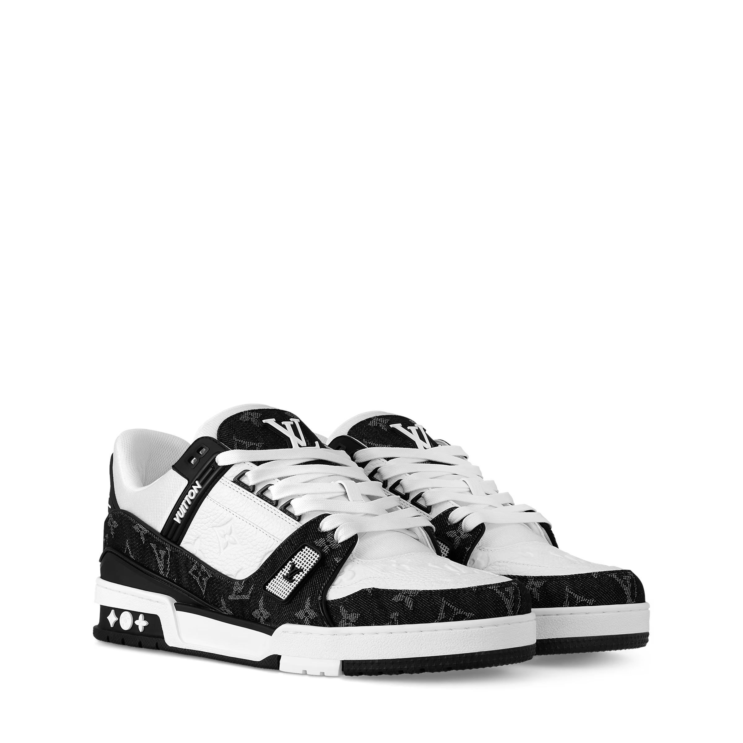 Black and white LV trainers with lace-up design and chunky white rubber sole