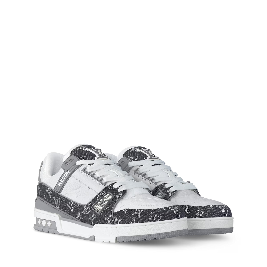 LV trainers, white and dark monogram canvas, lace-up, chunky sole