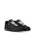 Black leather trainer sneakers with white laces and LV side logos