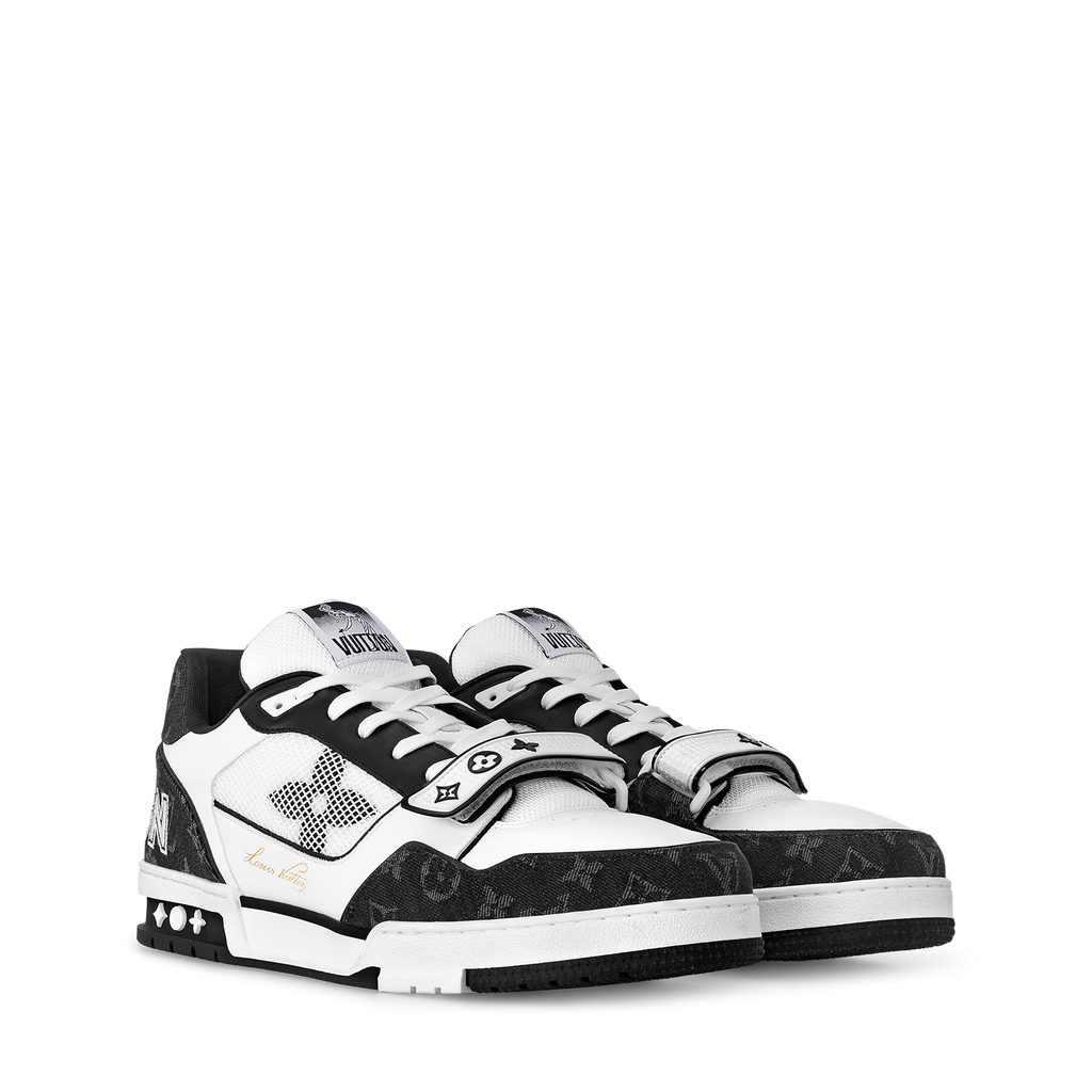 LV Trainer sneakers, white with black panels and lace-up front, chunky sole
