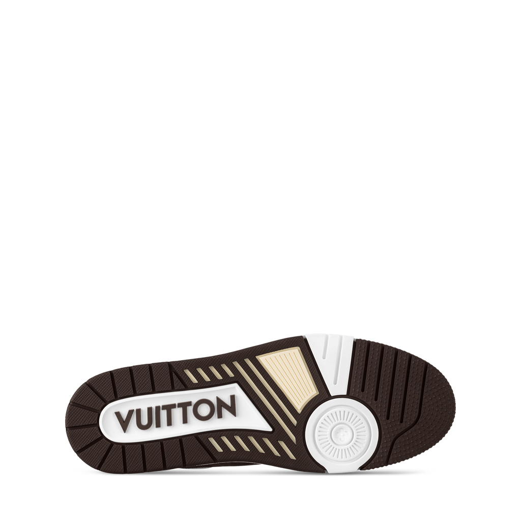 Brown rubber outsole with VUITTON logo and tread pattern.