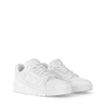 LV Trainer distressed white sneaker, lace-up with monogram-embossed panels