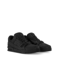 Black LV Trainer low-top lace-up sneakers with embossed LV on side, two shoes