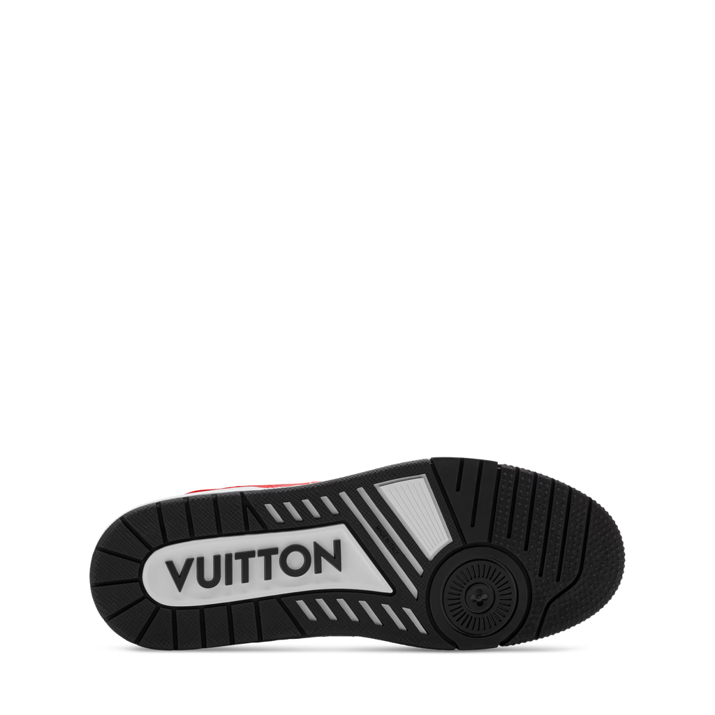 LV trainer sneaker outsole with black tread and VUITTON logo panel