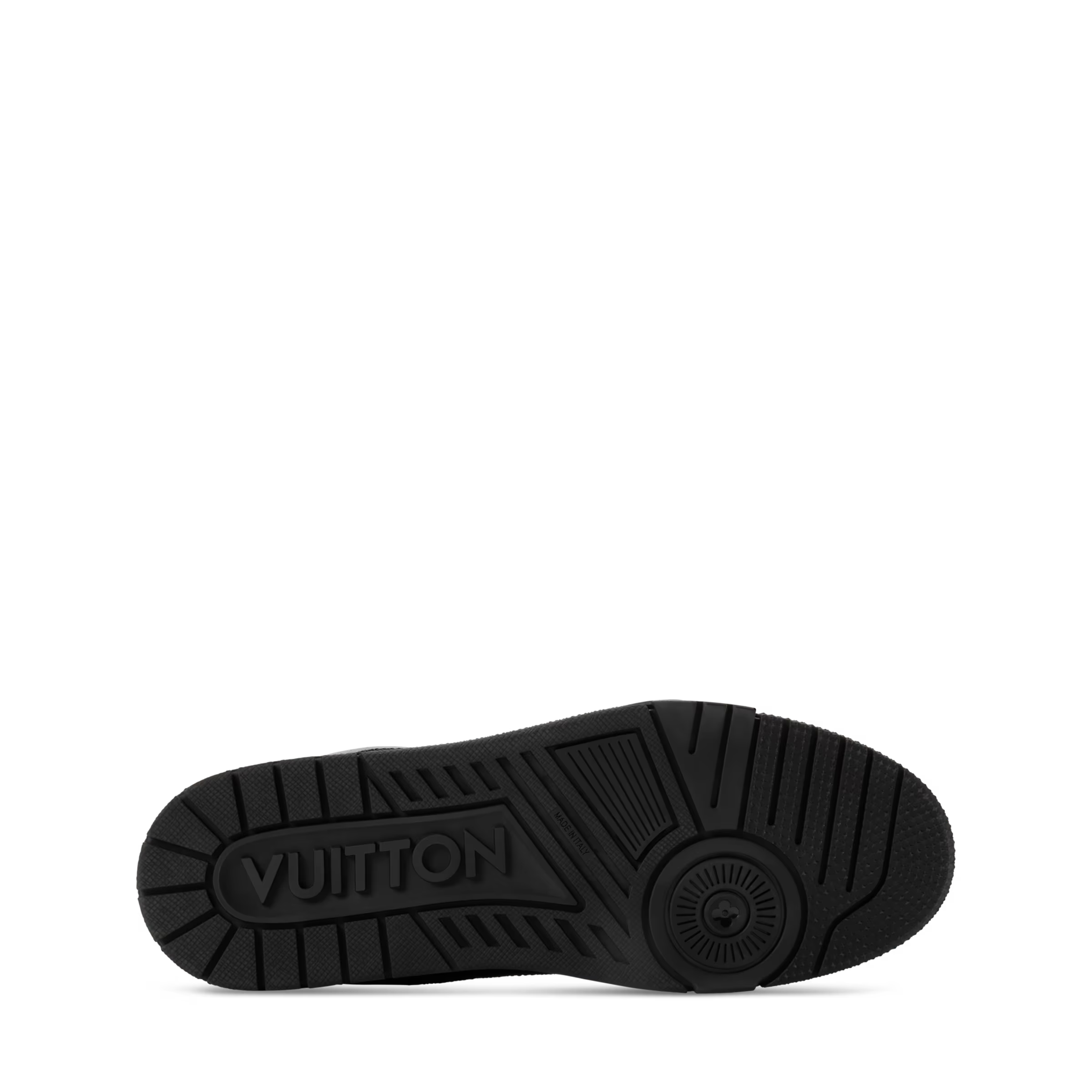 Black rubber outsole with VUITTON logo and tread pattern