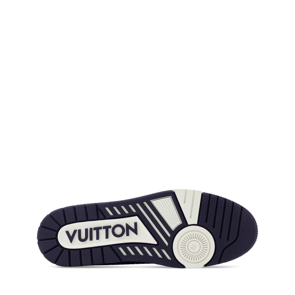 LV Trainer sneaker outsole, dark rubber tread with VUITTON heel emblem