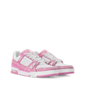 LV pink and white low-top lace-up sneakers with logo details and white rubber sole