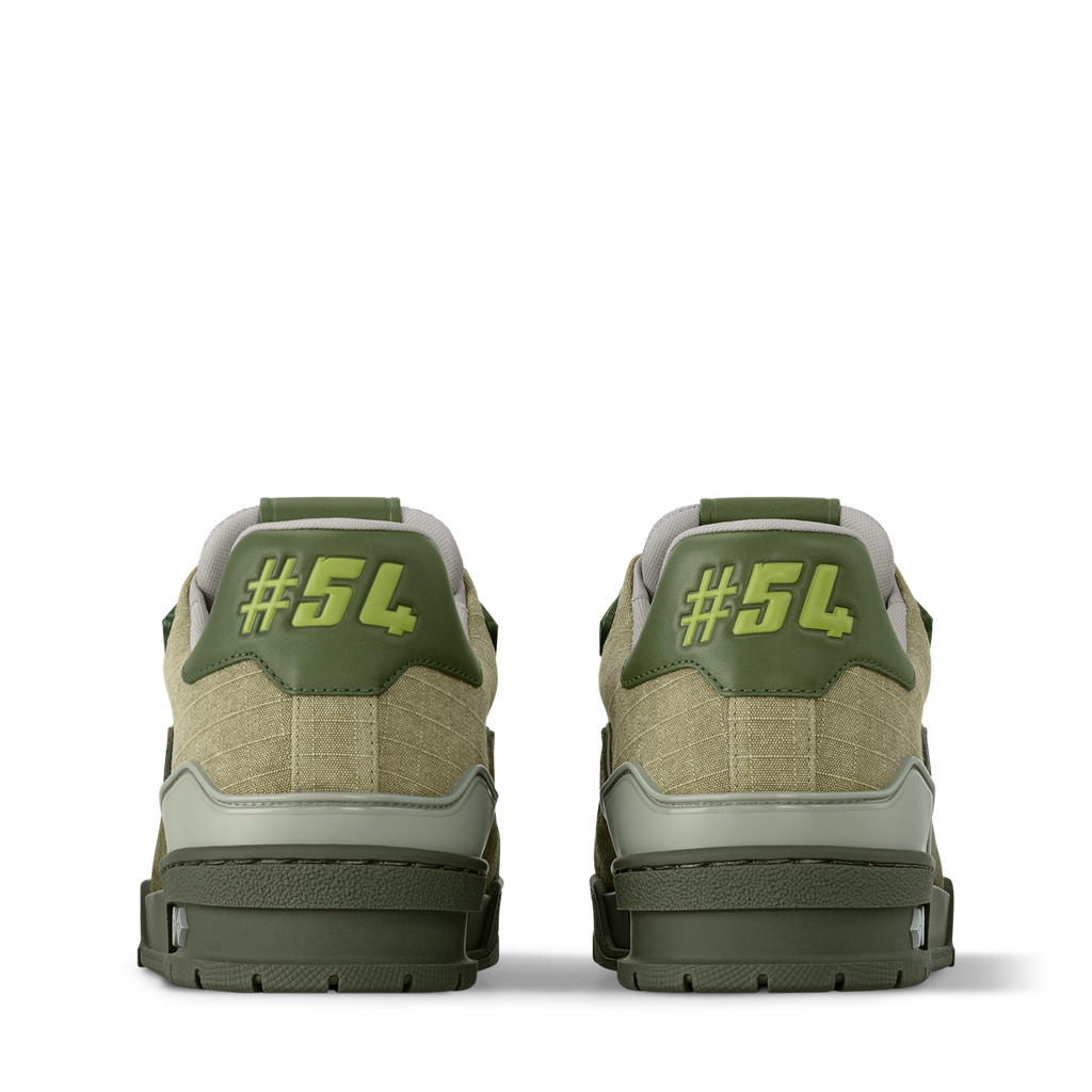 Olive green sneaker backs with #54 size marking and hook-and-loop strap